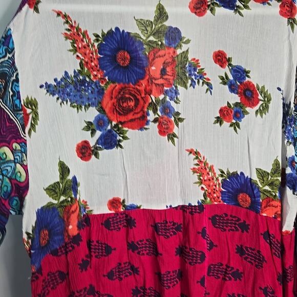 Anandas Boho Patchwork Tunic top Bell Sleeve Tassel Dress Women's Size XXL - Picture 7 of 11